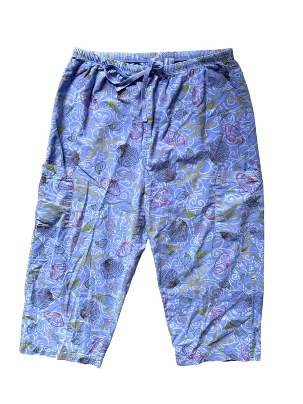 Fresh Produce Pull-On Light Blue Seashell Capri Style Pants Size XL Lagenlook